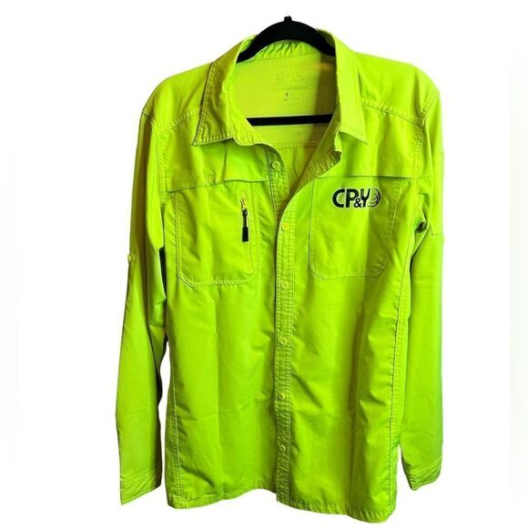 5 for $25🔥Medium Long Sleeve Neon Yellow Fishing/ Outdoor Button Down Shirt - Picture 1 of 5